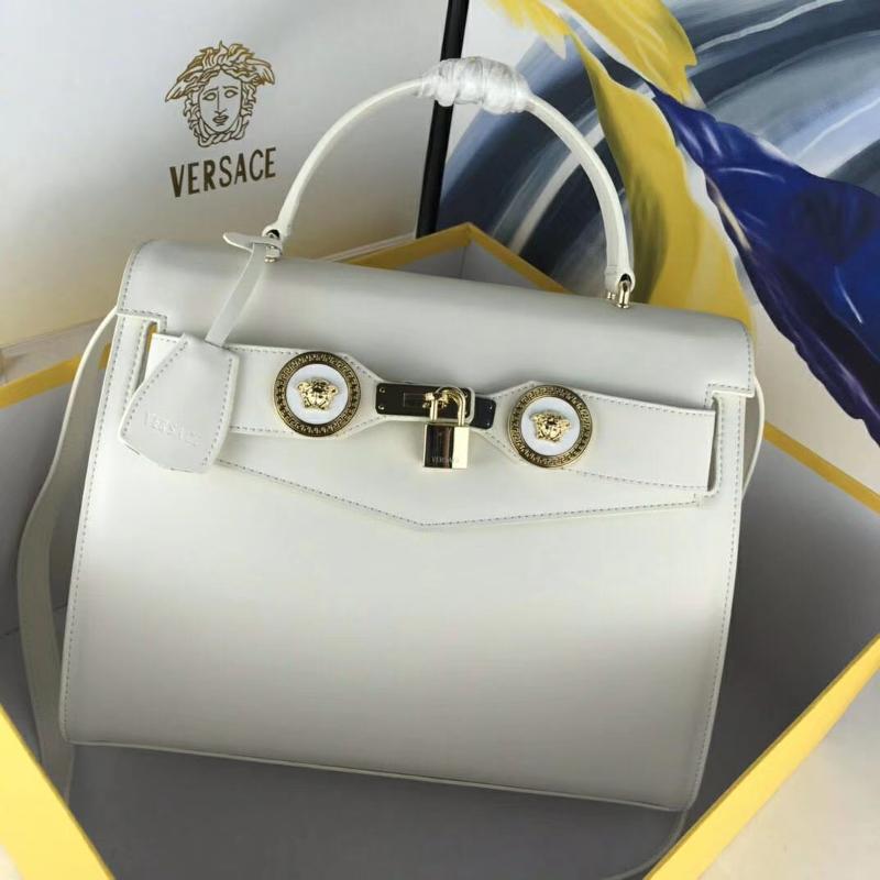 Versace Chain Handbags DBGF311 Full Leather Solid White